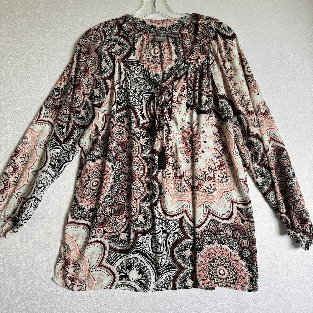 Soho New York & Company Shirt Womens Large Multicolor Paisley Boho Tassel Top
